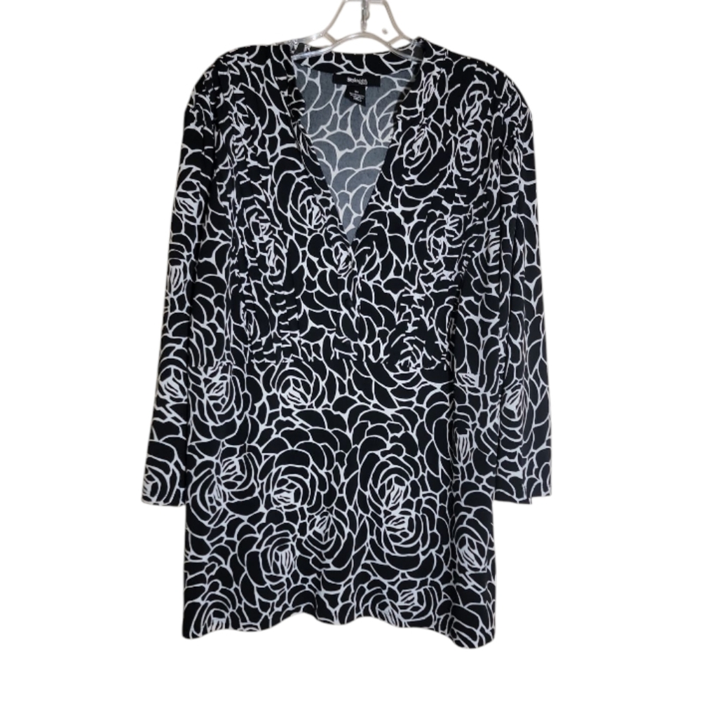 Style & Co black white floral print v neck top 3/4 sleeve women's plus size 2X